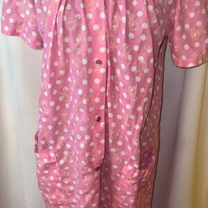 Vintage Pink Short Sleeve House Coat Medium Polka Dots Cancer Support